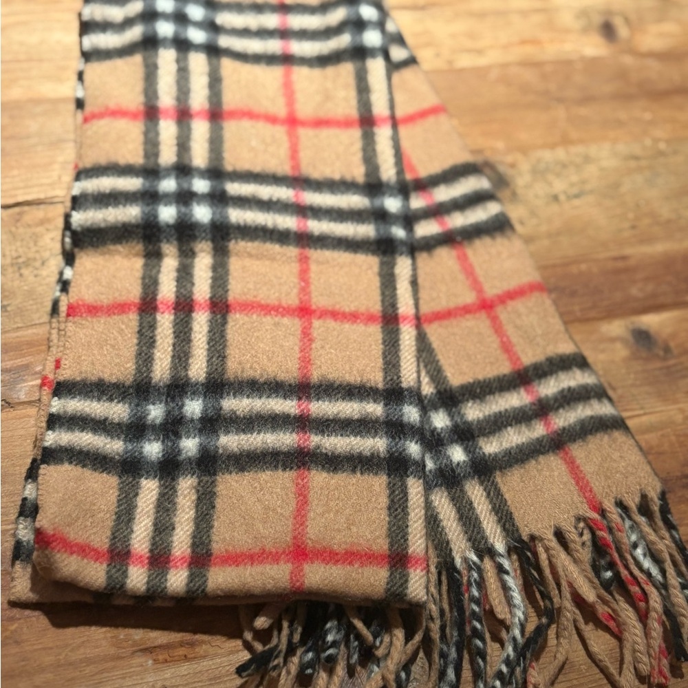 Burberry Tan and Red Checkered Scarf